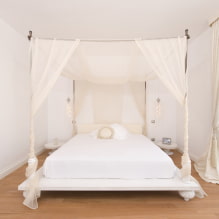 Tempat tidur empat tiang: jenis, pilihan kain, reka bentuk, gaya, contoh di bilik tidur dan taska-1