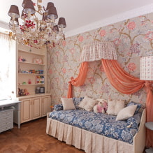 Легло с балдахин: видове, избор на плат, дизайн, стилове, примери в спалнята и детската стая-5