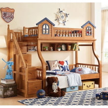 Bēniņu gulta: fotogrāfijas, veidi, krāsas, dizains, stili, materiāli, piemēri ar kāpnēm, -2
