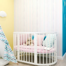 מיטות תינוק לתינוקות: תמונות, סוגים, צורות, צבעים, עיצוב ותפאורה -8