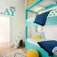 מיטות קומותיים לילדים: תמונות בפנים, סוגים, חומרים, צורות, צבעים, עיצוב -0