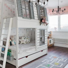 Łóżka piętrowe dla dzieci: zdjęcia we wnętrzu, rodzaje, materiały, kształty, kolory, design-3