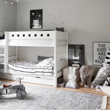 Łóżka piętrowe dla dzieci: zdjęcia we wnętrzu, rodzaje, materiały, kształty, kolory, design-5