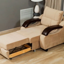 Krēsla-gulta: foto, dizaina idejas, krāsa, polsterējuma izvēle, mehānisms, pildviela, rāmis-2