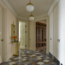 Gạch lát sàn trong hành lang và hành lang: thiết kế, chủng loại, tùy chọn bố trí, màu sắc, sự kết hợp-1
