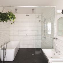 Jubin putih di bilik mandi: reka bentuk, bentuk, kombinasi warna, pilihan lokasi, warna grout-3