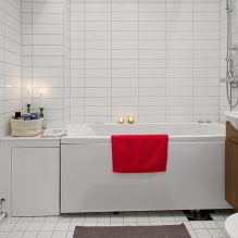 Jubin putih di bilik mandi: reka bentuk, bentuk, kombinasi warna, pilihan lokasi, grout color-4