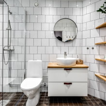 אריחים לבנים בחדר האמבטיה: עיצוב, צורות, שילובי צבעים, אפשרויות מיקום, צבע לדיס -5