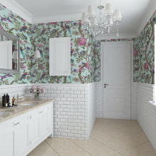 Gạch trắng trong phòng tắm: thiết kế, hình dạng, kết hợp màu sắc, tùy chọn vị trí, màu vữa-7