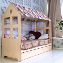 Casa-llit a l'habitació infantil: foto, opcions de disseny, colors, estils, decoració-0