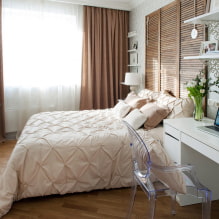 Papan kepala untuk bilik tidur: foto di pedalaman, jenis, bahan, warna, bentuk, hiasan -3