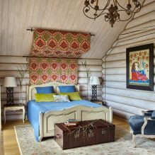 Capçal d'un dormitori: fotos a l'interior, tipus, materials, colors, formes, decoració -7