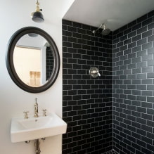 غرفة الاستحمام من البلاط: أنواع ، خيارات لوضع البلاط ، التصميم ، اللون ، الصورة في داخل الحمام - 4
