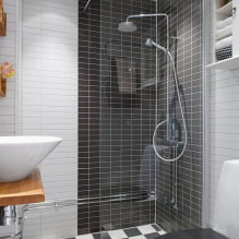Sprchová miestnosť z dlaždíc: typy, možnosti rozloženia dlaždíc, dizajn, farba, fotografia v interiéri kúpeľne-5
