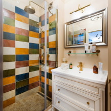 Doucheruimte van tegels: soorten, opties voor het leggen van tegels, ontwerp, kleur, foto in het interieur van de badkamer-8