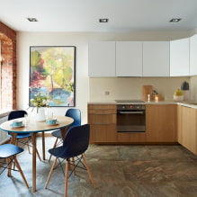Dlaždice pro kuchyň na podlaze: design, typy, barvy, možnosti uspořádání, tvary, styly-4
