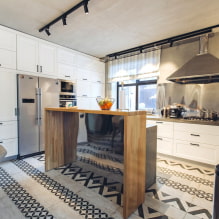 Plytelės virtuvei ant grindų: dizainas, tipai, spalvos, išdėstymo variantai, formos, stiliai-8
