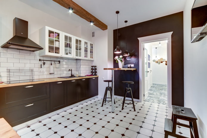 Jubin untuk dapur di lantai: reka bentuk, jenis, warna, pilihan susun atur, bentuk, gaya
