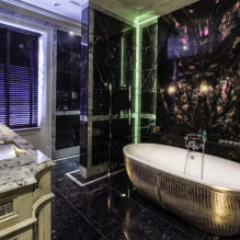 Melnas flīzes vannas istabā: dizains, izkārtojuma piemēri, kombinācijas, fotogrāfijas interjerā-0