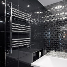 Melnas flīzes vannas istabā: dizains, izkārtojuma piemēri, kombinācijas, fotogrāfijas interjerā-2