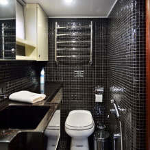 Jubin hitam di bilik mandi: reka bentuk, contoh susun atur, kombinasi, foto di pedalaman-7