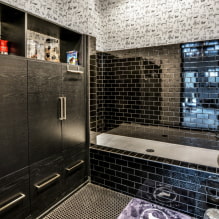 Melnas flīzes vannas istabā: dizains, izkārtojuma piemēri, kombinācijas, fotogrāfijas interjerā-8