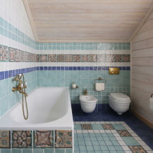 تصميم البلاط في الحمام: القواعد والأساليب ، وميزات اللون ، والأفكار للأرضية والجدران -2