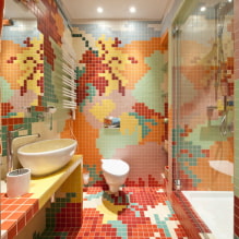 تصميم البلاط في الحمام: القواعد والأساليب ، وميزات اللون ، والأفكار للأرضية والجدران -3