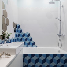 אריח לחדר אמבטיה קטן: בחירת גודל, צבע, עיצוב, צורה, פריסה -1