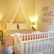 Guļamistaba ar bērnu gultiņu: dizains, plānošanas idejas, zonējums, apgaismojums-4