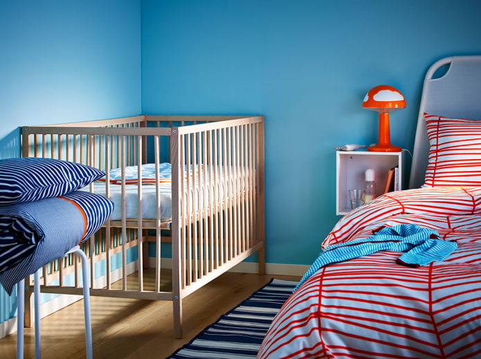 Guļamistaba ar bērnu gultiņu: dizains, plānošanas idejas, zonējums, apgaismojums