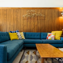 Sofa biru di pedalaman: jenis, mekanisme, reka bentuk, bahan pelapis, warna, kombinasi-2