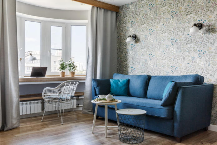 Sofa màu xanh trong nội thất: loại, cơ chế, thiết kế, chất liệu bọc, sắc thái, sự kết hợp