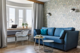 Sininen sohva sisätiloissa: tyypit, mekanismit, muotoilu, verhoilumateriaalit, sävyt, yhdistelmät