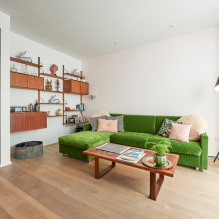 Zielona sofa: rodzaje, design, wybór materiału obiciowego, mechanizm, kombinacje, odcienie-2
