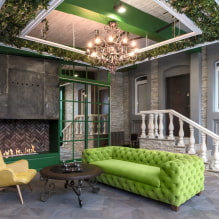 Žalia sofa: tipai, dizainas, apmušalų medžiagos pasirinkimas, mechanizmas, deriniai, atspalviai-6