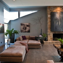 Ruda sofa interjere: tipai, dizainas, apmušalų medžiagos, atspalviai, deriniai-4