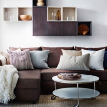 Sofa coklat di pedalaman: jenis, reka bentuk, bahan pelapis, warna, kombinasi-7