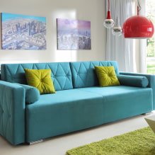 Canapé turquoise à l'intérieur: types, matériaux de rembourrage, nuances de couleur, formes, design, combinaisons-1