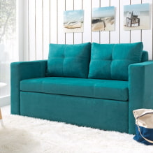 Turquoise bank in het interieur: soorten, bekledingsmaterialen, kleurnuances, vormen, design, combinaties-8