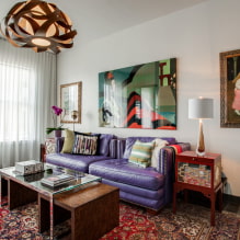 Violets dīvāns interjerā: veidi, polsterējuma materiāli, mehānismi, dizains, toņi un kombinācijas-8