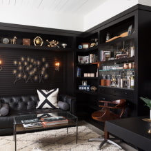 Sofa đen trong nội thất: vật liệu bọc, sắc thái, hình dạng, ý tưởng thiết kế, sự kết hợp-1