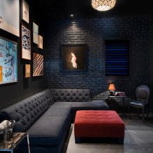 Čierna pohovka v interiéri: poťahové materiály, odtiene, tvary, dizajnové nápady, kombinácie-2