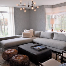 Dīvāns ar pufu: veidi, dizains, formas, krāsas, polsterējuma materiāli, atrašanās vietas varianti-0
