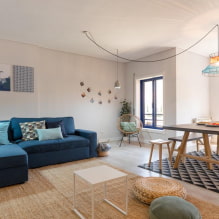 Sofa z pufą: rodzaje, design, kształty, kolory, materiały obiciowe, opcje lokalizacji-4