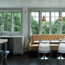 Dapur dengan sofa: jenis, mekanisme transformasi, bahan pelapis, bentuk, reka bentuk, warna-2