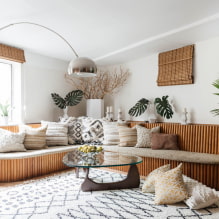 Sofa i stuen: design, typer, materialer, mekanismer, former, farver, valg af sted-5