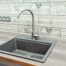 Køkkenvaske lavet af kunstig sten: fotos i interiøret, typer, materialer, former, farver-5