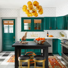 Kančí dlaždice na kuchyňské zástěře: typy, barvy, design, kresby, fotografie v interiéru-5