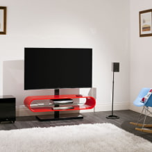 TV statīvs: veidi, formas izvēle, materiāls, krāsu shēma, dizains-5